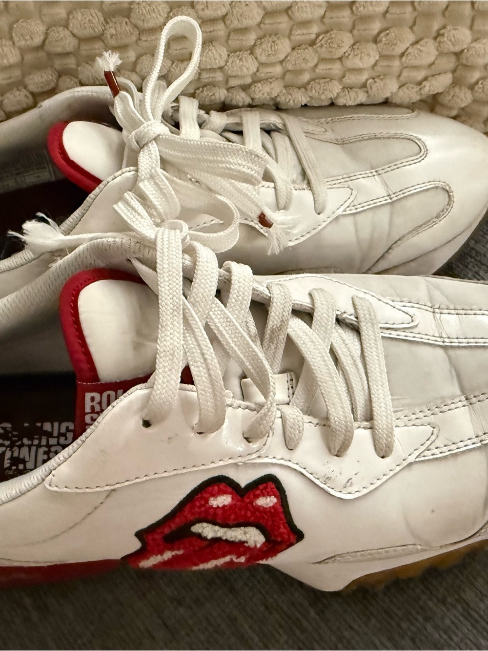 Skechers White Sneakers with Red Accent Lip Patch